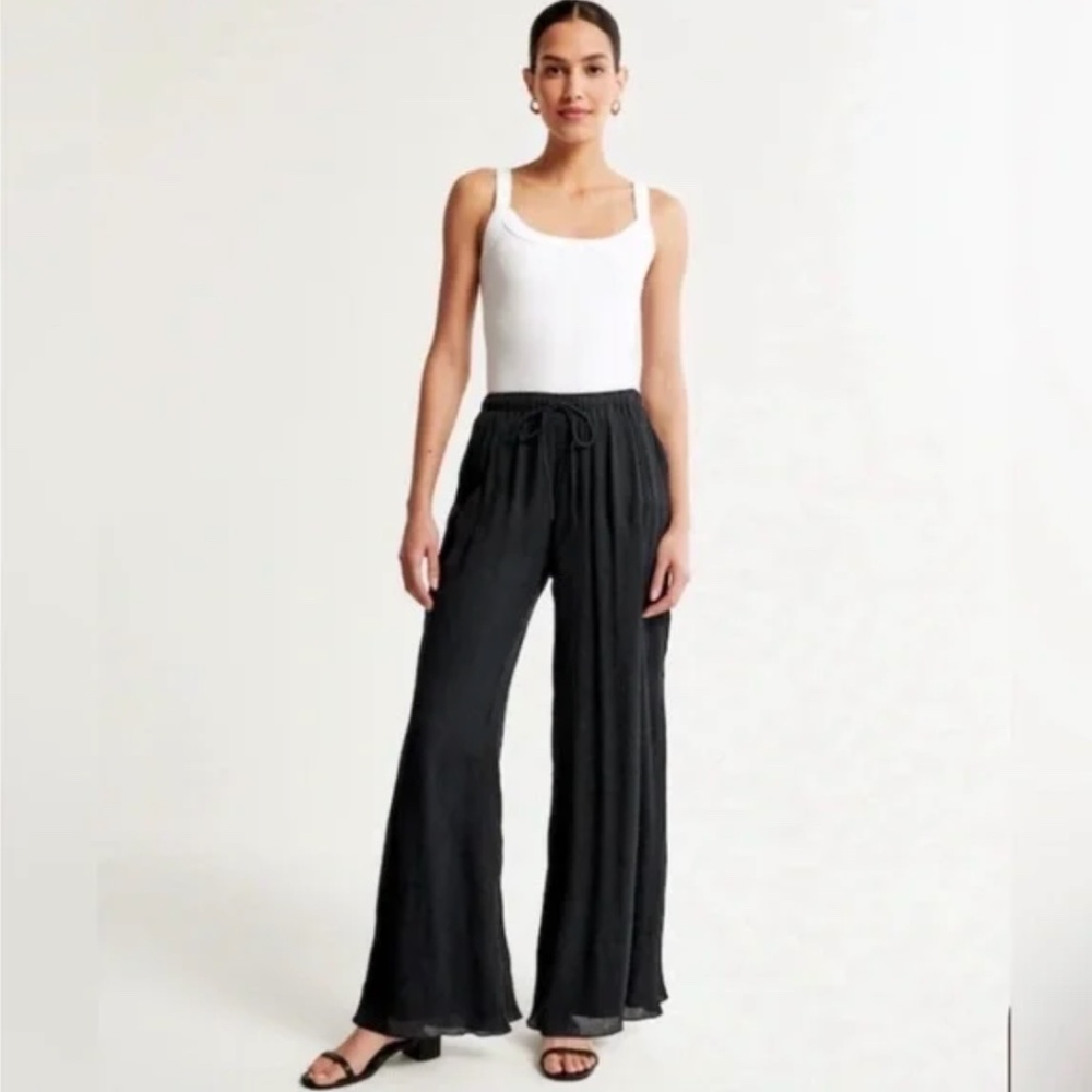 Abercrombie Womens Crinkle Textured Pull-On Wide Leg Pant, Large